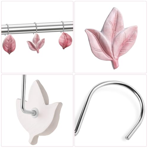 Pink Plant Leaf Shower Curtain Hooks,Eucalyptus Bathroom Decor,12PCS - color: Pink