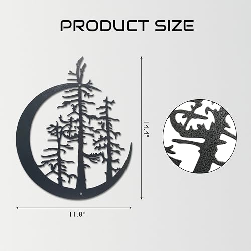 Pine Tree Wall Art, Rustic Crescent Moon Metal Decor for Cabin or Farmhouse