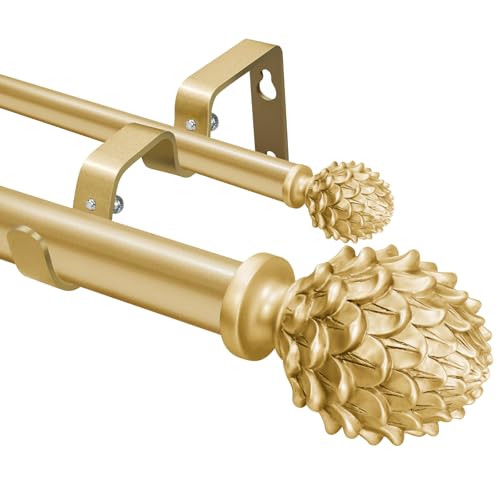 28"-84" Gold Double Layered Rod, Pine Cone Finials - color: Gold, size: 28"-84"