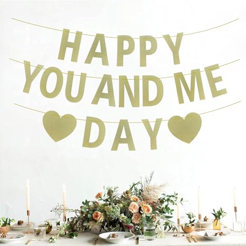 Yancan Gold Glitter Happy Anniversary Banner Wedding Engagement Valentine Day Paper Banner Husband Wife Anniversary Party Decoration