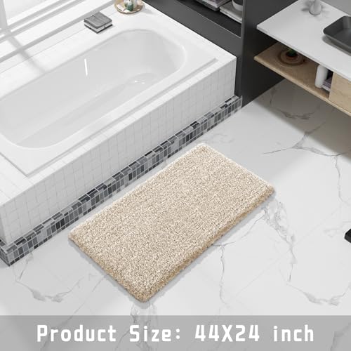 Yimobra Long Bathroom Rug 44x24, Plush Non Slip Bath Mat,Light Beige&White - color: Light Beige and White, size: 44" X 24"