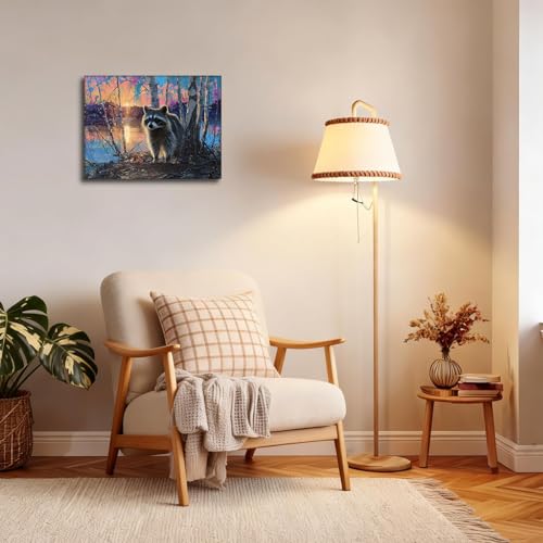 Halioyo Raccoon Canvas Wall Art, Sunset Raccoon Wall Poster(18x24 in) - color: Painting-11, size: 24"L x 18"W
