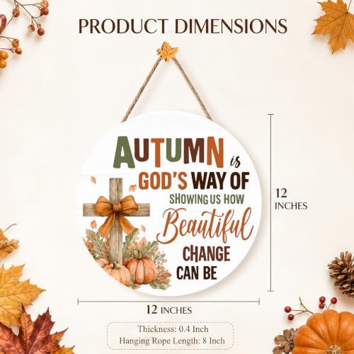 Fall Christian Decorations for Home, Fall Wooden Door Sign - color: White-God