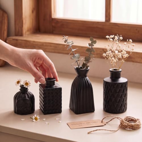 Black Glass Bud Vase Set of 12 Pcs,Small Bud Vases in Bulk,Glass Crystal Flower Vases Table Centerpieces for Party Event Wedding Decor Baby Shower Decorations (Classic Black, 12 Pcs) - color: Classic Black, size: 12 Pcs