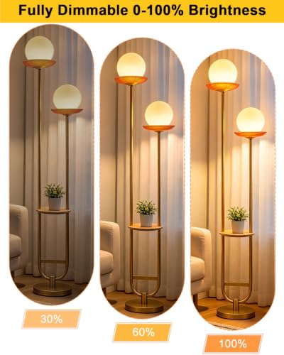 Lightdot 2-Globe Floor Lamp Dimmable with Red Glass Tray Gold Floor Lamp - color: Red-2U Gold