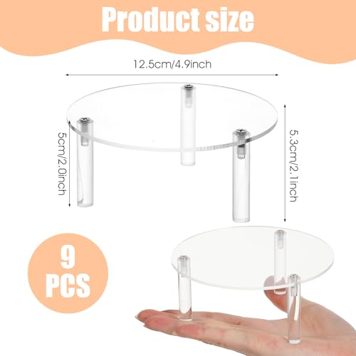 9 Pcs 5 Inch Round Acrylic Risers Display Stands Small Clear Round Acrylic Display Riser for Cake Food Jewelry Figurines Collectibles Table Decor Organizer