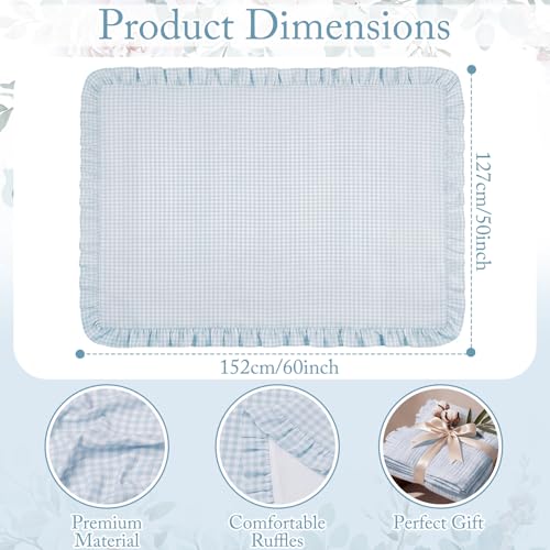 100% Cotton Blue Gingham Muslin Throw Blanket 6 Layers Ruffled - color: Blue