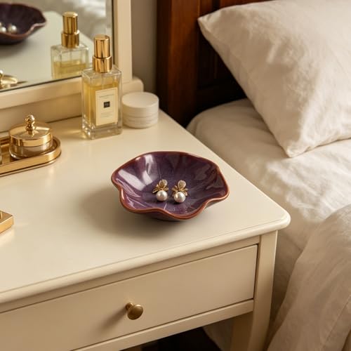 BEUNAIZER Galaxy Purple Jewelry Dish Tray, Ring Dish, Ceramic Trinket Tray, Key Bowl, Aesthetic Nightstand Bathroom Room Decor Mothers Day Friendship Christmas Birthday Gifts for Women - color: starry purple