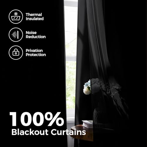 100% Blackout Curtains for Bedroom, Double Layer Black 96" L - color: Black, size: 52"W x 96"L (Pack of 2)