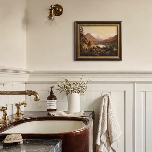 Vintage Small Framed Mountain Landscape Canvas Wall Art for Living Room - color: 08, size: 12"L x 10"W