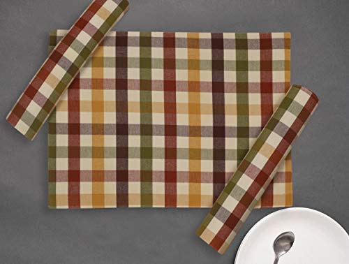 Urban Villa Two Tone Placemat Cotton Tablemat 14x20 (Set of 6) Harvest - color: Harvest Checks, size: 14" x 20"