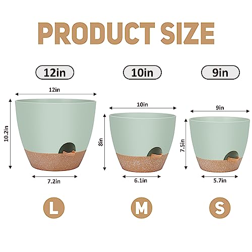 YNNICO 12" 10" 9" Large Self Watering Plant Pots for Indoor Outdoor Plants - color: Green, size: 12+10+9 Inch