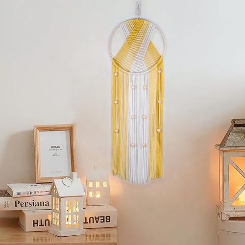 LB Boho Macrame Wall Hanging, Handmade Woven Cotton Wall Decor Tapestry - color: Yellow