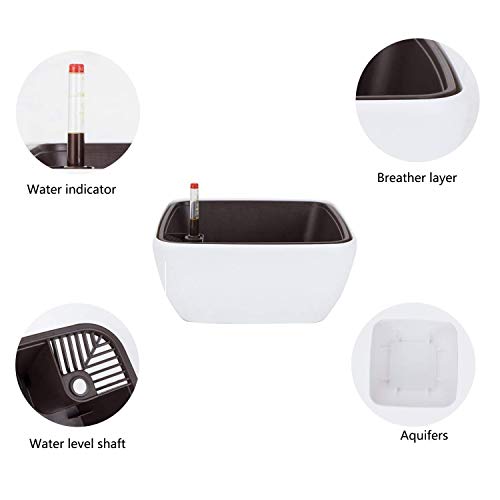Vencer 10.8 Inch Plastic Square Self Watering Planter,Water Indicator,Modern Decorative Planter Pot for All House Plants Flowers,Herbs,Vegetables,Tropical,White,VF-049 - color: White