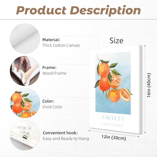 Baccone Fruit Wall Art Kitchen Artwork Wall Decor Fruit Market Prints Poster Colorful Lemon Canvas Wall Art Vintage Pictures Lemon Orange Prints Set of 6 for Room Bedroom 12x16 Inch Ready to Hang - color: Fruit Prints, size: 12x16 Inch Wrapped Canvas