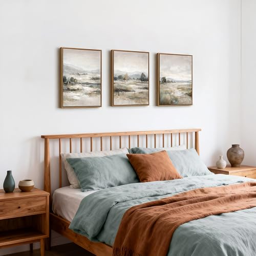3Pcs Abstract Mist Countryside Blue Beige Mountains Canvas Wall Art 12"x16" - color: Abstract Mist Mountains Marsh, size: 12"x16"x3Pcs