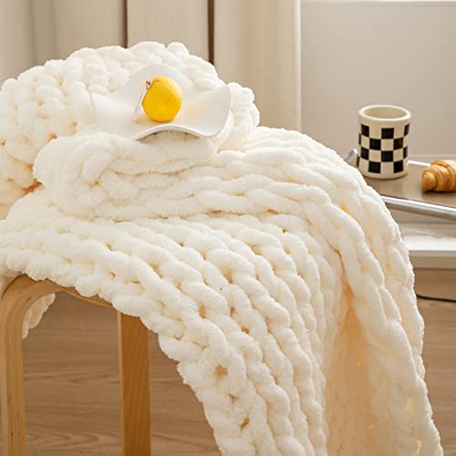 WESHIONGOO Chunky Knit Blanket Throw 40"×40" Cream White - color: Cream White, size: 40"x40"(Small Size Throw)