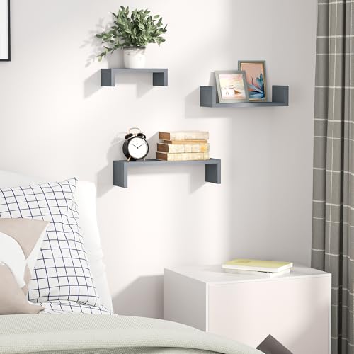 SRIWATANA Weathered Gray Floating Shelves, Set of 3 Wood Wall Shelves - color: Weathered Gray
