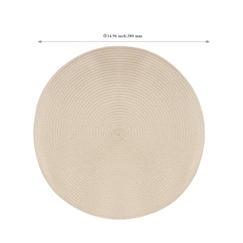 20 Pcs 15 Inch Round Woven Placemats, 38cm Braided Place Mats Heat Resistant for Kitchen Dining Party Table Decor, Beige