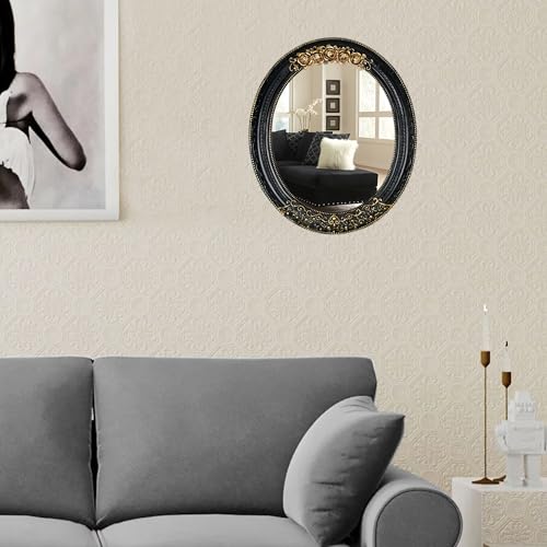 Oval 11.8x10 inch Resin Vintage Mirror - color: Black