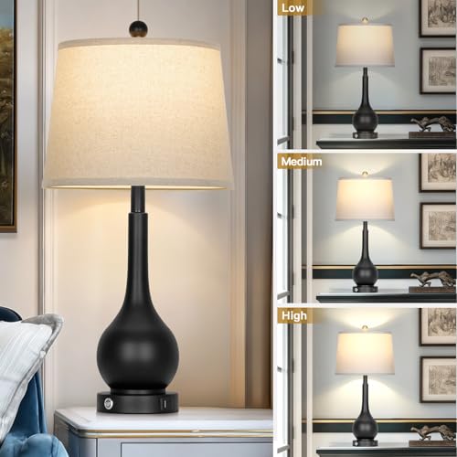 26" Black Table Lamp for Living Room Single, Touch Control Bedroom Lamps for Nightstand, 3-Way Dimmable Bedside Lamp with USB A+C Port (1 Pack) - color: Black - 26"H - 1 Pack