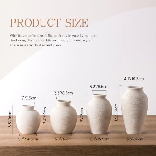 Vanselia Ceramic Flower Vase Home Decor - Large Farmhouse Table Vases Rustic Vintage Living Room Kitchen Bedroom Decorations for House Book Shelf Office Coffee Desk Dining Fireplace (9" Rustic) - color: Rustic-9"
