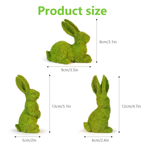 Easter Bunny Decorations,Resin Moss Bunny Figurine Features Larger Ears,Garden Artificial Moss Rabbit Easter Décor Easter Party Favors Gifts - size: Small big ears 3PCS