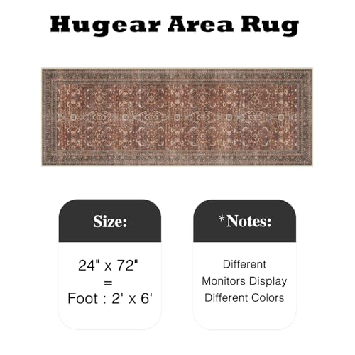 HUGEAR 2x6 Brick Red Vintage Distressed Washable Runner Rug for Hallway - color: Retro | Brick Red, size: 2' x 6' (Runner)