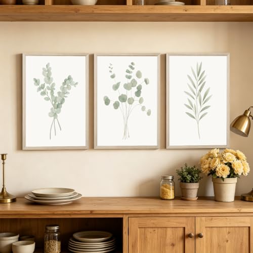 Sage Green Botanical Wall Art Deor Eucalyptus Leaf Pictures Plant Prints - color: Botanical Art, size: 16''x24'' Wood Framed