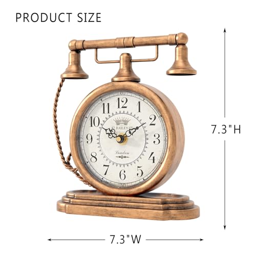 Glod Vintage Table Clock, Antique Telephone Style Mantel Clocks - color: Gold