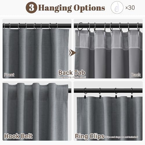 Guken Grey Linen 100% Blackout Curtains for Bedroom 84 Inches Long Textured Elegant Back Tab Hook Belt Room Darkening Thermal Insulated Soundproof Drapes Living Room Office 2 Panels Set 52x84 7Ft - color: Grey, size: 52"W x 84"L (Pack of 2)