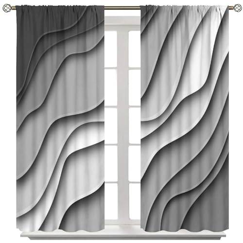 Grey Black Ombre Curtains, Modern Geometric Abstract Pattern Texture Window Treatments for Kitchen Bedroom Living Room 2 Panel Sets,42x45 Inch Decor - color: Geometric-1, size: 21"W x 44.5"L (Pack of 2)