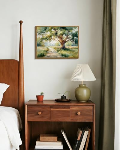 WHASAYART Framed Green Nature Farmhouse Landscape Canvas Wall Art 12"x16" - color: Time Under the Tree, size: 16"L x 12"W