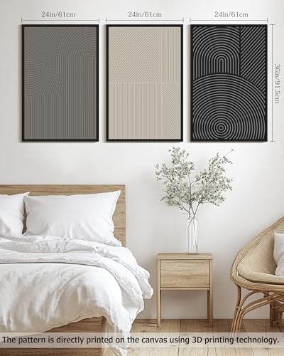 Drsoum Minimalist Abstract Wall Art Framed Modern Boho Neutral Line Wall Decor Mid Century Geometric Artwork Bedroom Living Room 24x36in Black Framed - color: Tree Rings, size: 36L" x 24W", Black Framed