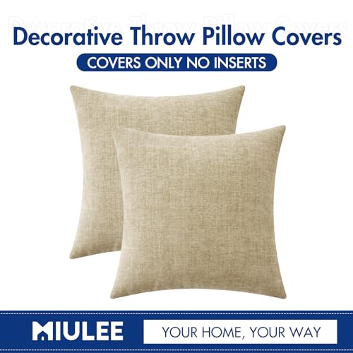 MIULEE Soft Chenille Throw Pillow Covers Beige 16x16 Inch Pack of 2 - color: Beige, size: 16" x 16" (Pack of 2)