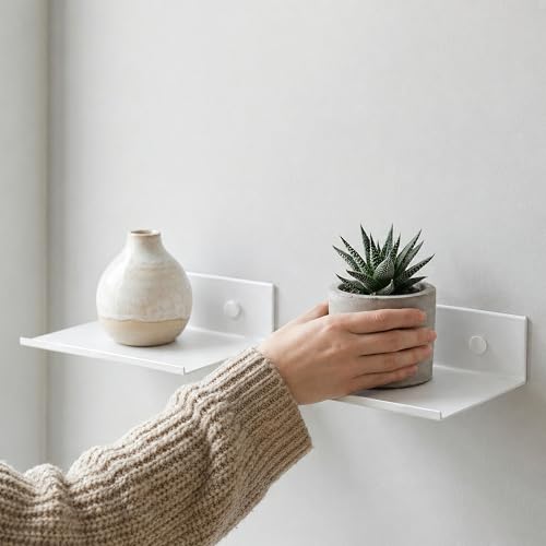 Z metnal Small Adhesive Floating Shelves, Mini Metal Shelf, Decor Display Wall Shelf, Aluminum, Wall Mounted, Matt White, 6 inch,1 pc - color: White, size: 6 inch