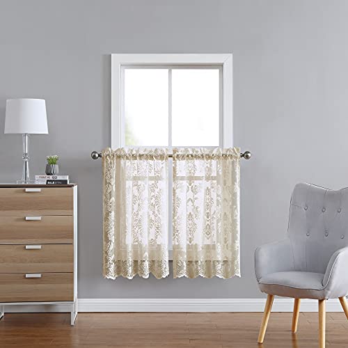 LinenZone 60 x 18 Linen Lace Farmhouse Kitchen Valance. (Fiona 60x18 Linen) - color: Linen, size: 60"W x 18"L (Pack of 1)