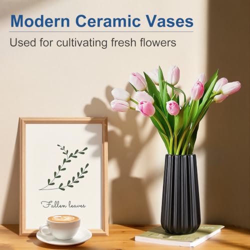 Ceramic Vase, GUKJOB Small Cute Flower Vase for Pampas Grass, Home, Living Room, Dining Table, Farmhouse, Office Decor, Bedroom, Table, and Kitchen Shelf (389 Black) - color: 389 Black