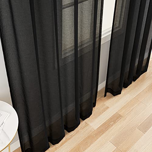 Sheer Curtains Rod Pocket Voile Drapes 108"Wx 84"L, Black, 2 Panels - color: Black, size: 108"W x 95"L (Pack of 2)