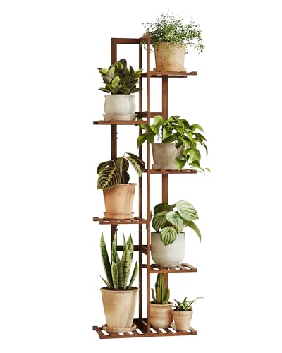 Bamworld Bamboo Plant Stand Indoor 6 Tiered Plant Shelf, Tea Brown 48 Inch - color: Tea Brown 6Tiered