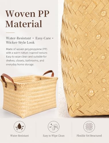 Wicker Storage Baskets, 4 Pack Woven Baskets for Shelves, Yellow - color: Rectangle Yellow