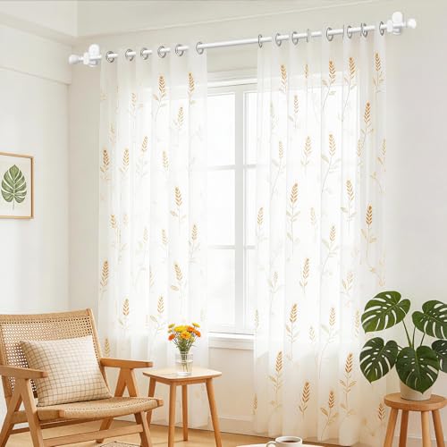 USFOOK White Curtain Rods No Drilling 32 to 58 Inch, Adhesive Window Rod - color: White, size: 32-58"