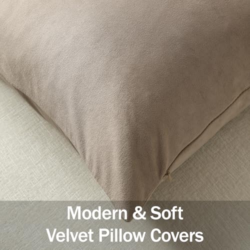 DEZENE Throw Pillow Covers 20x20 Taupe: Pack of 2 Cozy Soft Velvet Square Modern Luxury Decorative Throw Pillow Cases for Sofa Couch Living Room Bed Home Decor - color: Cobblestone, size: 20" x 20" (Pack of 2)
