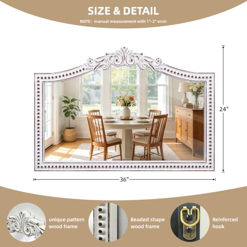 36x24 Inch Vintage Ornate Arched Wall Mirror - color: E - White Arch - 36x24 in