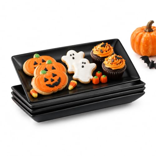 Gomakren Black Serving Platters 10 Inch Rectangular Serving Dishes Set of 4 - color: Black, size: 10 Inch (Set of 4 Platters)
