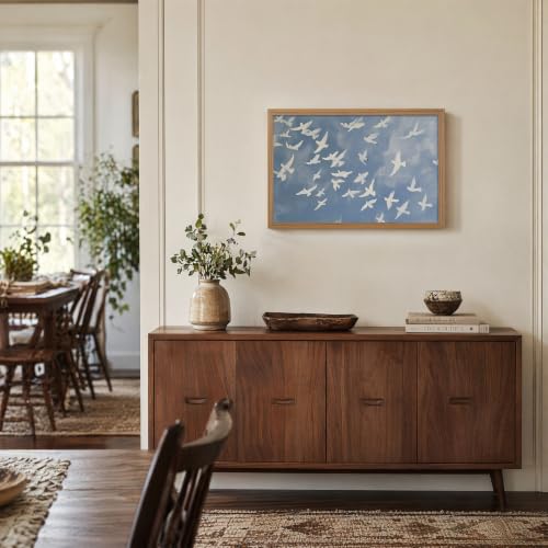 Framed Flying Bird Wall Art Vintage Blue Abstract Wall Decor Cottagecore Nature Wildlife Painting Print for Living Room Bedroom Office 16x24 inch - color: Goose, size: 24"L x 16"W