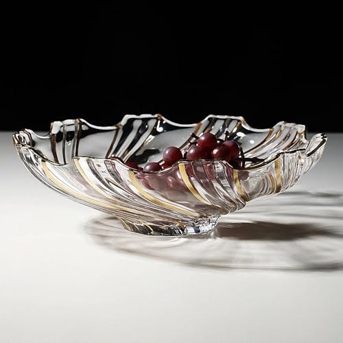 MAGCOLOR Large Hand Painted Gold Whirlwind shaped Crystal Glass Decorative Bowl-12.6 inch Diameter.