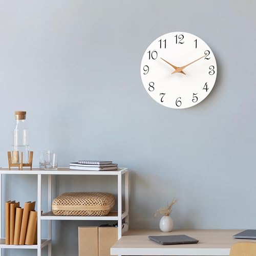 Mosewa Wall Clock Silent Non-Ticking Battery Operated Simple Wooden 14" - color: F_white, size: 14 Inch