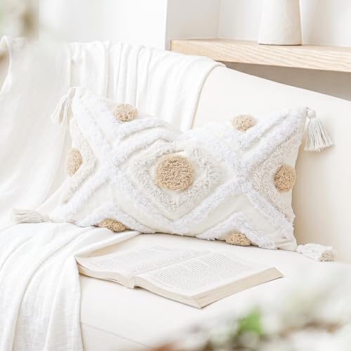 NUYECY Decorative Farmhouse Throw Pillow Covers 12 x 20,Modern Neutral Couch Pillow Cover,Cotton Checked Pattern Boho Lumbar Pillow Case Cover for Couch Bed Sofa Bedroom,Khaki&Beige&White - color: Khaki, size: 20" x 12" (Pack of 1)