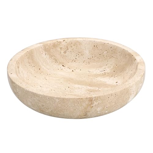 Hipiwe 7.9" Round Key Bowl for Entryway Natural Travertine Stone Tray - color: Beige, size: 7.9" x 7.9" x 2"